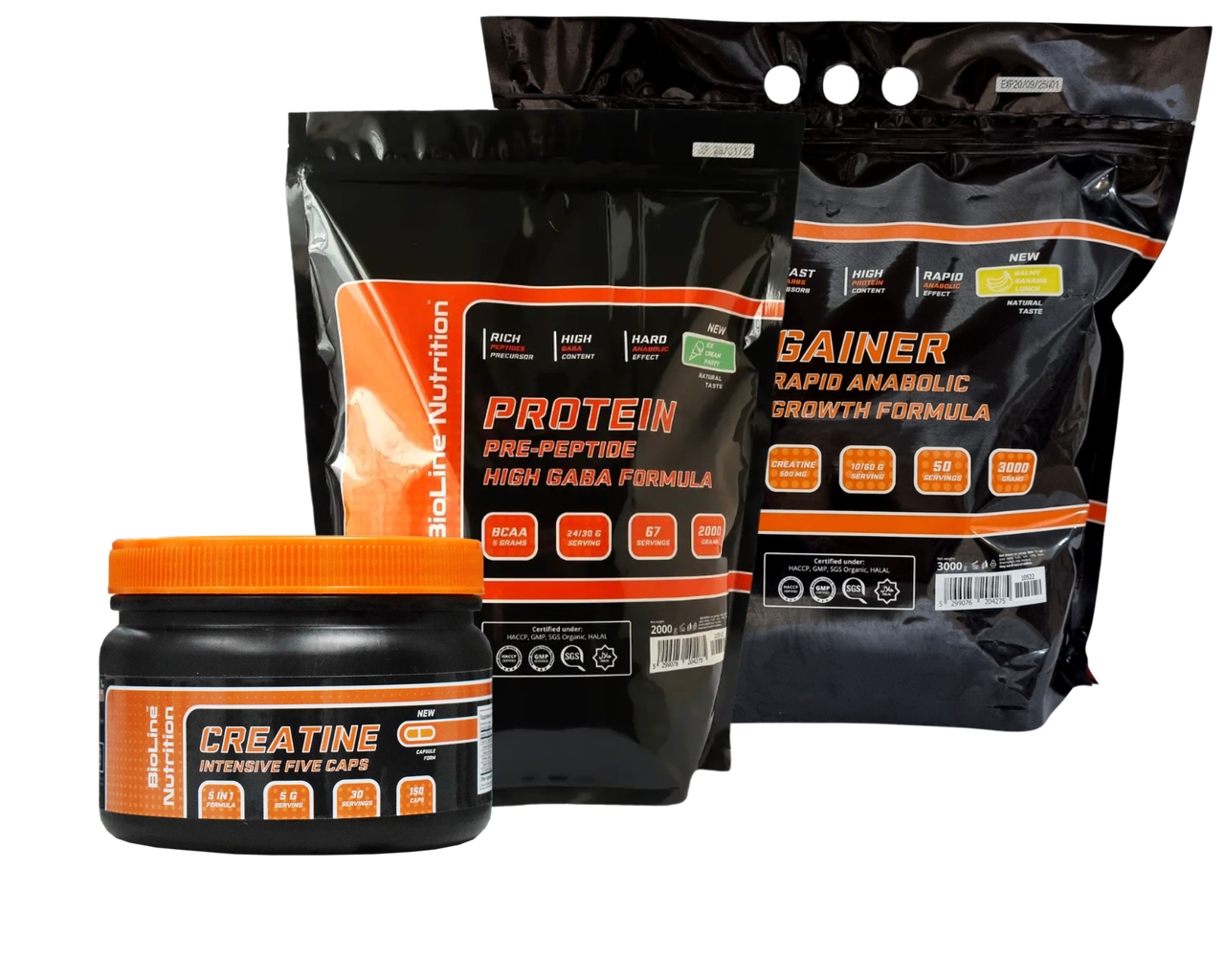 Акційний набір Протеїн 2 кг, гейнер 3 кг, креатин TM Bioline, фото 1