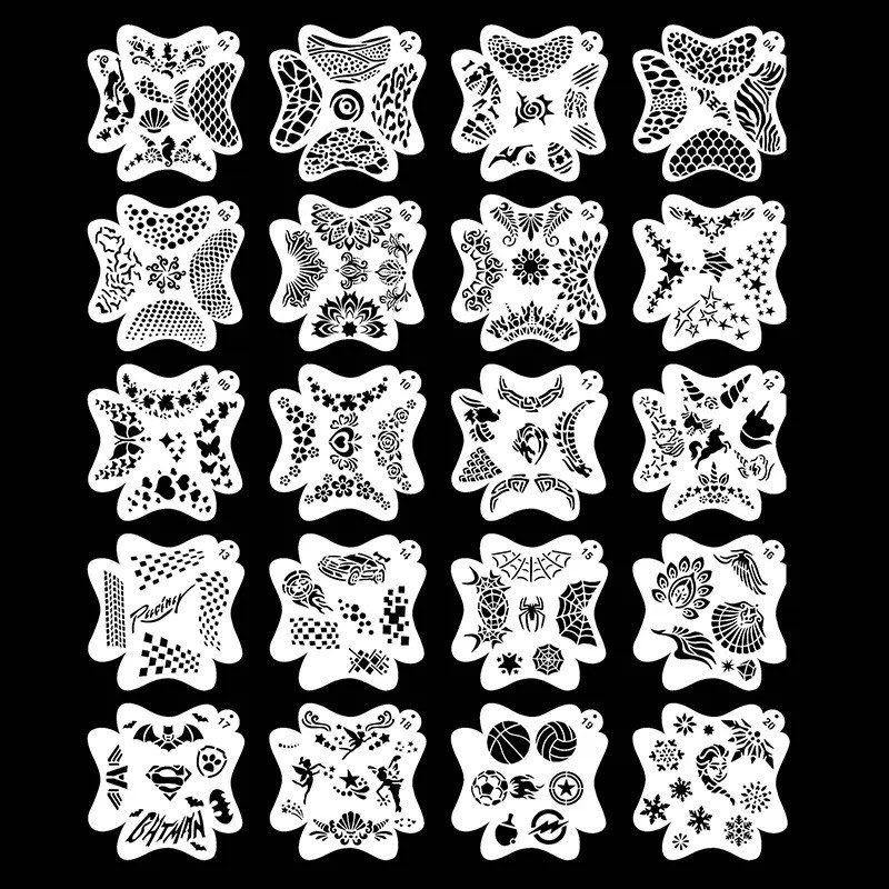 Трафарети для аквагриму, набір шаблонів для аквагриму та бодіарту 20 шт
