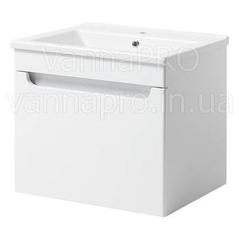 Тумба ЮВВІС для ванної кімнати 55 см біла підвісна ЕЛЬБА з умивальником ТРІО