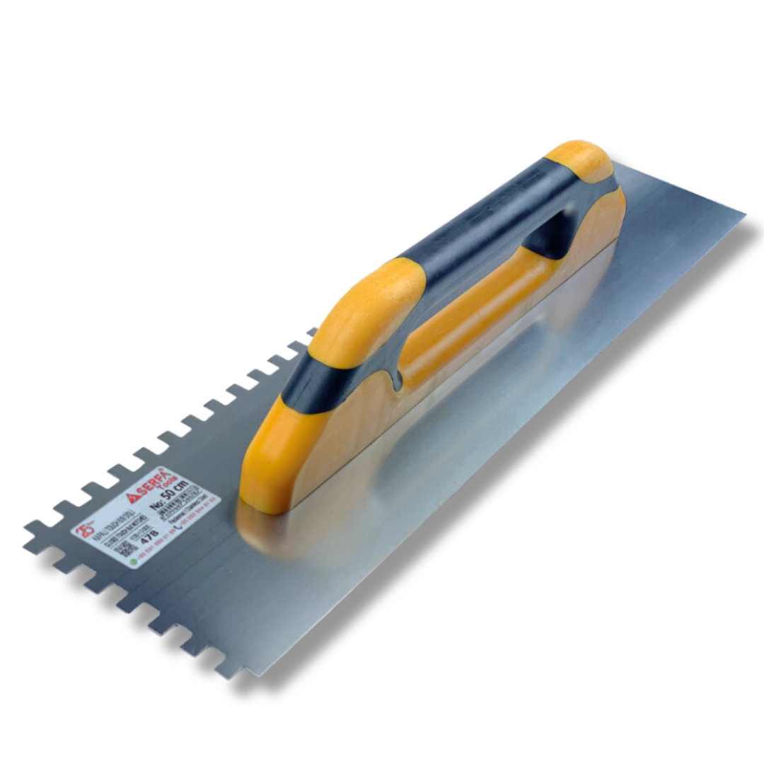 Гладила - тертка зубчаста штукатурна 50 см, зуб 8 мм Closed Touch Handle, нержавіюча сталь, жовта (478)