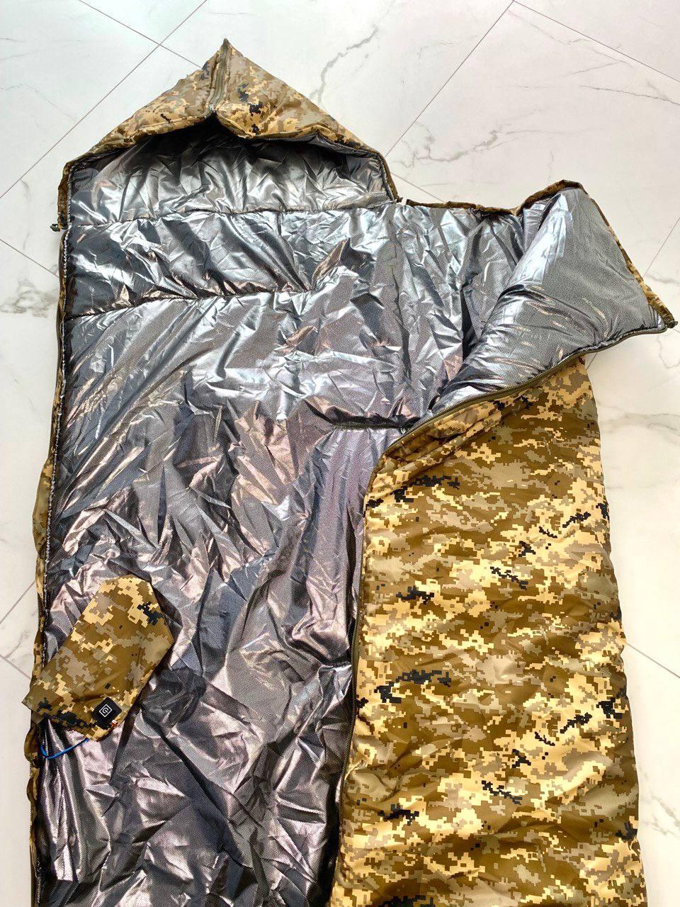 Спальний мішок із підігрівом від USB 75х243см. Спальник із термо-підкладкою Omni heat великий теплий. Піксель, фото 1