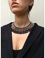 Ожерелье-силянка из бисера "Гуцульская Зеленая" широкая ручной работы, handmade этнические аксессуары женские.