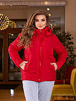 Жіноча куртка демісезонна великого розміру БАТАЛ 48-62 на синтепоні 100 на блискавці зі зйомним капюшоном