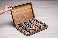 Цельная шкатулка органайзер для 12 часов с деревянной крышкой с инициалами Подарки из дерева Гравировка + подарочная упаковка + открытка, Деревянная крышка