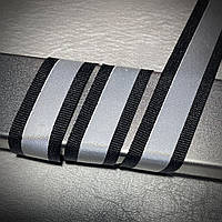 Репсовая лента черная 20 мм светоотражающая