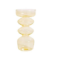 Ваза для цветов REMY-DEСOR стеклянная декоративная ваза Стелла желтого цвета высота 14 см для декора дома