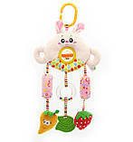 Підвіска м'яка Зайчик 38 см, з прорезывателем, брязкальцем, пискавкою, "музикою вітру", фото 2