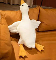 Плюшевая игрушка обнимашка в виде белого гуся 70 см, качественная мягкая подушка антистрес