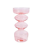 Ваза для цветов REMY-DEСOR стеклянная декоративная ваза Стелла розового цвета высота 14 см для декора дома