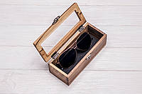 Дерев'яний футляр органайзер для 1 пари окулярів зі скляною кришкою з логотипом іменем