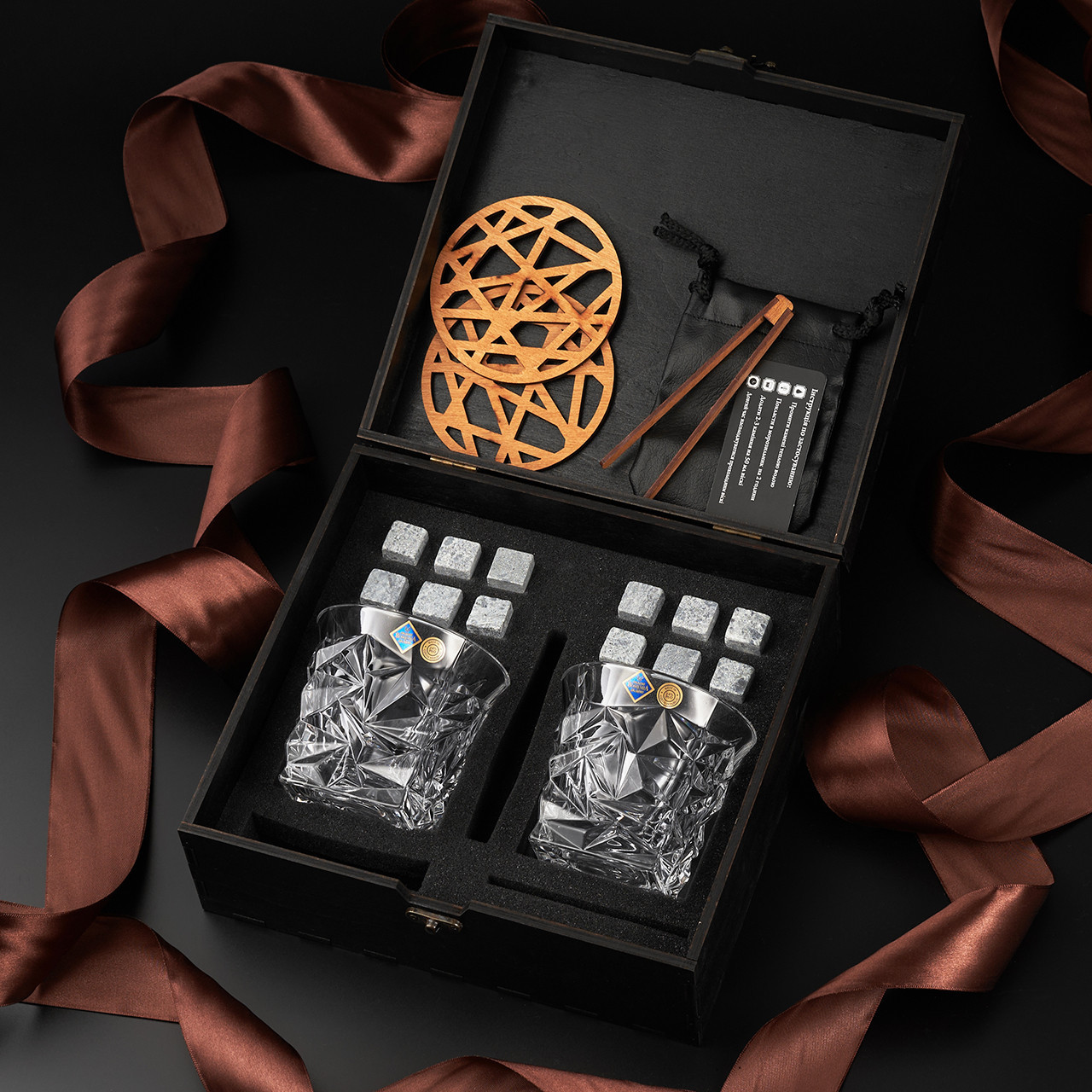 Кришталеві келихи для віскі Bohemia Glacier з камінням для віскі 350 мл, фото 1