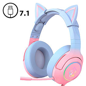Игровые наушники ONIKUMA K9 7.1 Cat Ears кошачьи ушки проводные с панелью микрофоном гарнитура для ПК USB