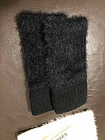 Мітенки в'язані теплі Ангора чорні та білі жіночі, вовняні рукавички без пальців, короткі жіночі мітенки