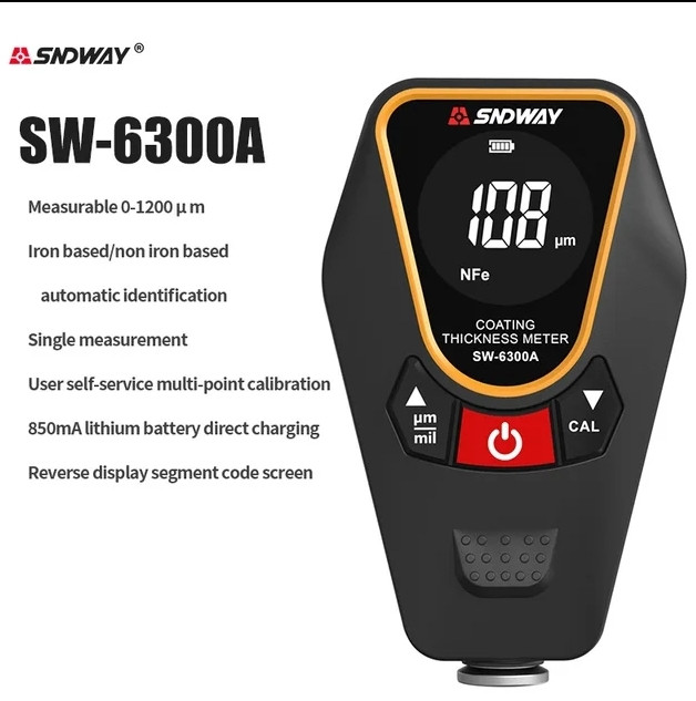 Товщиномір для перевірки ЛКП SNDWAY SW-6300А 0-1200 мікронів Fe+NFE
