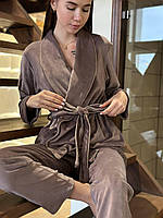 Велюровая пижама Шаль женская мокко