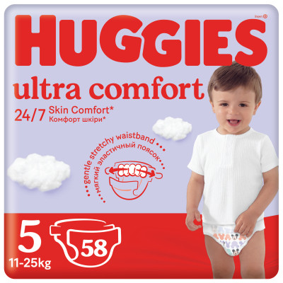 Подгузники Huggies Ultra Comfort 5 (12-22 кг) Mega 58 шт (5029053548784) мрія(М.Я)