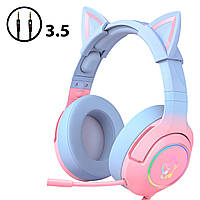 Игровые наушники ONIKUMA K9 3.5 jack Cat Ears кошачьи ушки проводные с подсветкой микрофоном гарнитура Синий