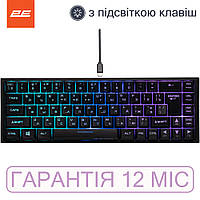 Игровая клавиатура с RGB подсветкой 2E KG350 USB черная, маленькая/компактная без нумпада, геймерская