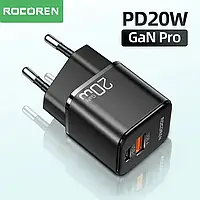 Сетевое зарядное устройство Rocoren 20W GaN mini Type c (PD)+ USB (QC3.0)