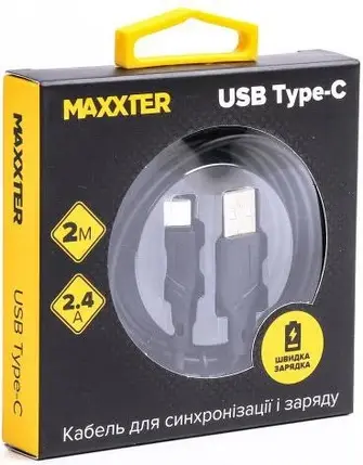 Кабель Тайп Сі Maxxter USB type C, чорний, 2 метри, шнур тайпсі, дріт тип с, фото 2
