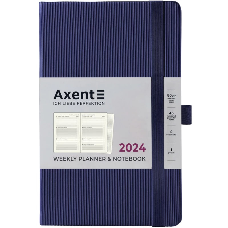Щотижневик датований 2024 рік, 125*195 мм, синій, 96 аркушів Axent Partner Lines