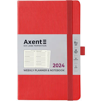 Щотижневик датований 2024 рік, 125*195 мм, червоний, 96 аркушів Axent Partner Lines