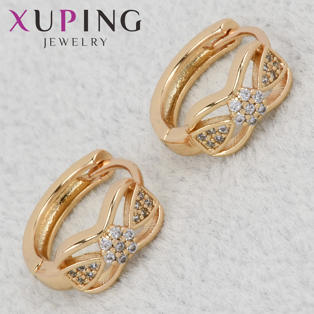 Серёжки женские золотистого цвета Xuping Jewelry 18K кольцо конго цветочки с стразами диаметр 15 мм