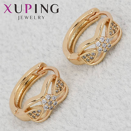 Серёжки женские золотистого цвета Xuping Jewelry 18K кольцо конго цветочки с стразами диаметр 15 мм, фото 1