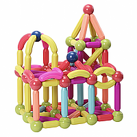 Конструктор магнитный на 64 детали с палочками и шариками с крупными деталями для детей от 3 лет для развития