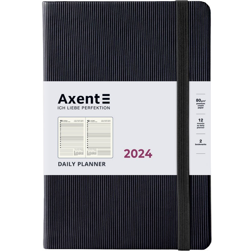 Щоденник датований 2024 рік, 145*210 мм, чорний, 92 аркушів Axent Partner Lines, фото 1