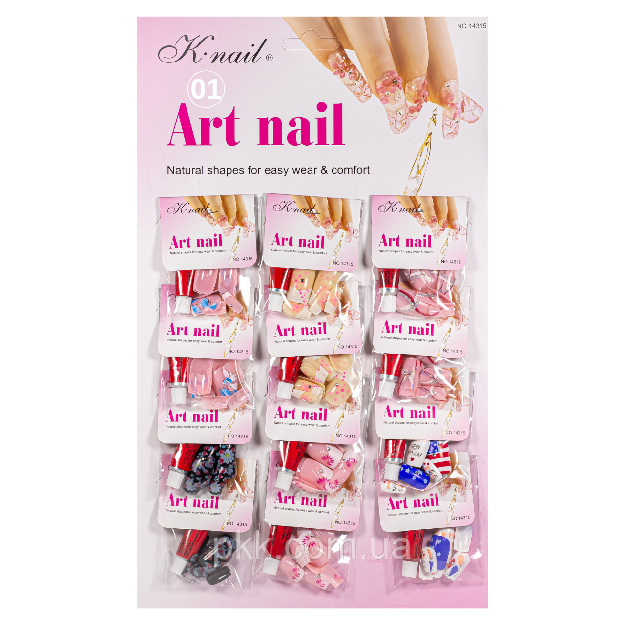 Ногти накладные цветные с рисунком и камушками Art Nail 14315 упаковка 12 штук, , 01 - фото 1 - id-p2092024719