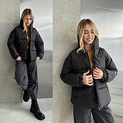 Стильна жіноча куртка стьобана весняна тепла курточка на підкладці синтепон 250 без капюшона норма батал