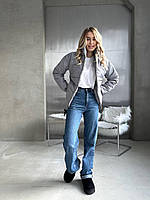 Женская стильная куртка стеганная весенняя теплая курточка на подкладке синтепон 250 без капюшона норма батал Серый, 60/64