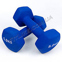 Гантель 5 кг пара с неопреновым покрытием для фитнеса, аэробики, тренировок (металлическая прорезиненная) Синий