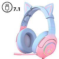 Игровые наушники ONIKUMA K9 7.1 Cat Ears кошачьи ушки проводные с подсветкой микрофоном гарнитура для пк USB