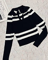 Трендовый женский мягкий теплый полосатый свитер оверсайз кофта в полоску 42-46 трикотаж Турция кофта поло