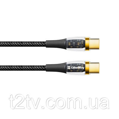 Дата кабель USB-C to USB-C 1.2m 5A 100W transparent head ColorWay (CW-CBPDCC053-BK)