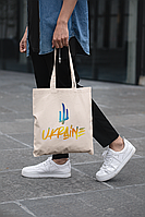 Эко-сумка шоппер из бязи светлая 38х0х42 см с принтом "UKRAINE"