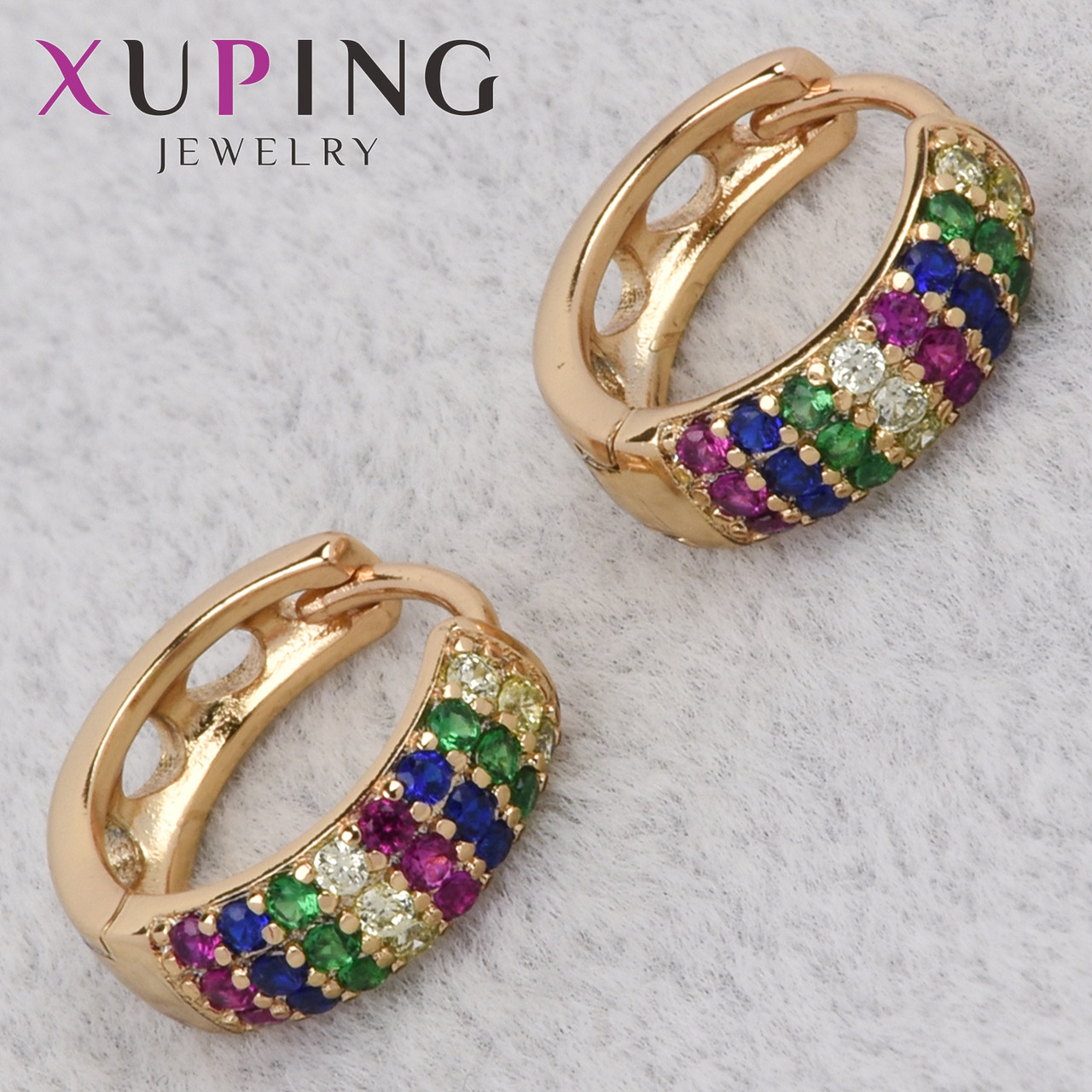 Серёжки женские золотистого цвета Xuping Jewelry 18K кольцо конго с разноцветными кристаллами диаметр 15 мм