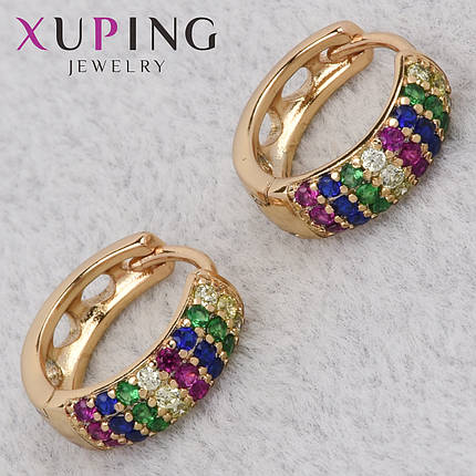 Серёжки женские золотистого цвета Xuping Jewelry 18K кольцо конго с разноцветными кристаллами диаметр 15 мм, фото 1