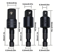 Поворотный переходник адаптер для бит с шестигранника 6,3 мм на 12,6(1/2") 9,4(3/8") 6,3(1/4") 3 шт