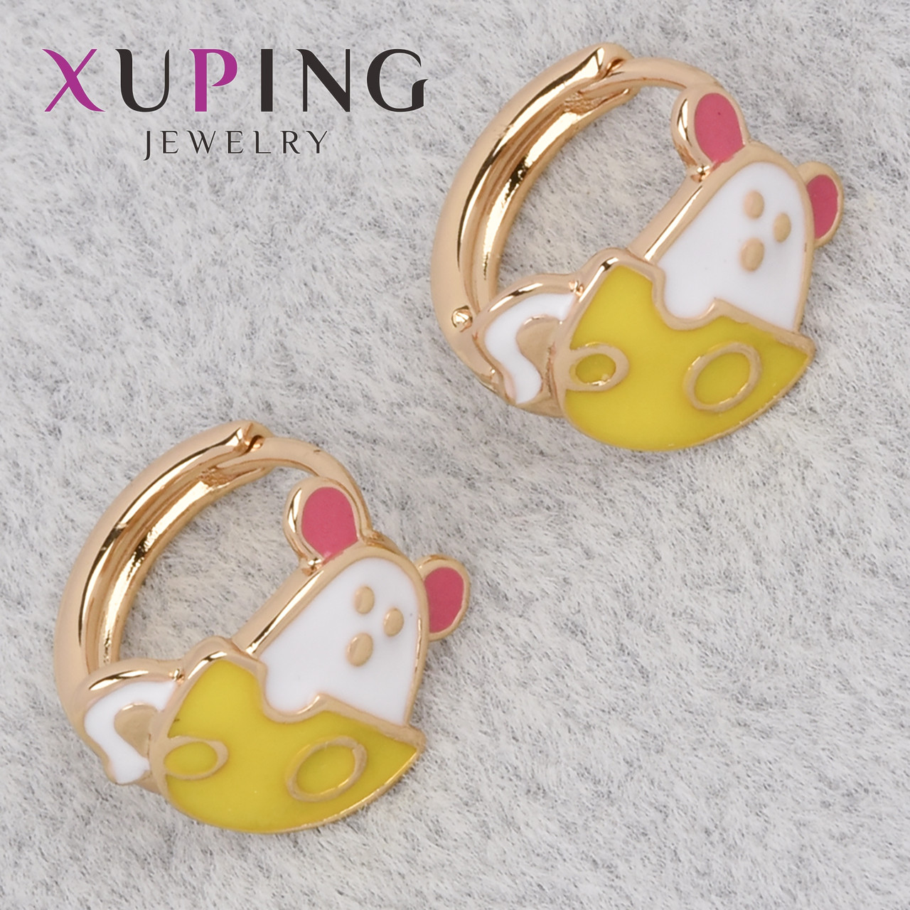 Серёжки женские золотистого цвета Xuping Jewelry 18K кольцо конго мышка с сыром покрыта эмалью диаметр 15 мм