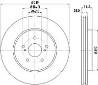 Диск тормозной передний Lexus RX 03-/Toyota Highlander 2.7 09-, HELLA PAGID (8DD355114981)