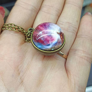Кулон, що світиться в темряві, підвіска куля з лінзою, з люмінофором із см рожева туманність