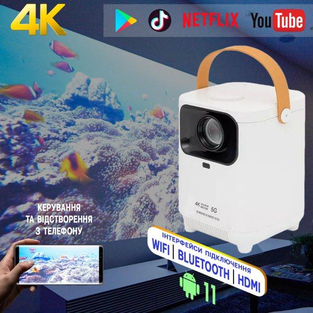 Домашній проєктор E350 4K HD з Android 11.0, дводіапазонним Wi-Fi 6.0, яскравістю 800 ANSI люмен і Bluet