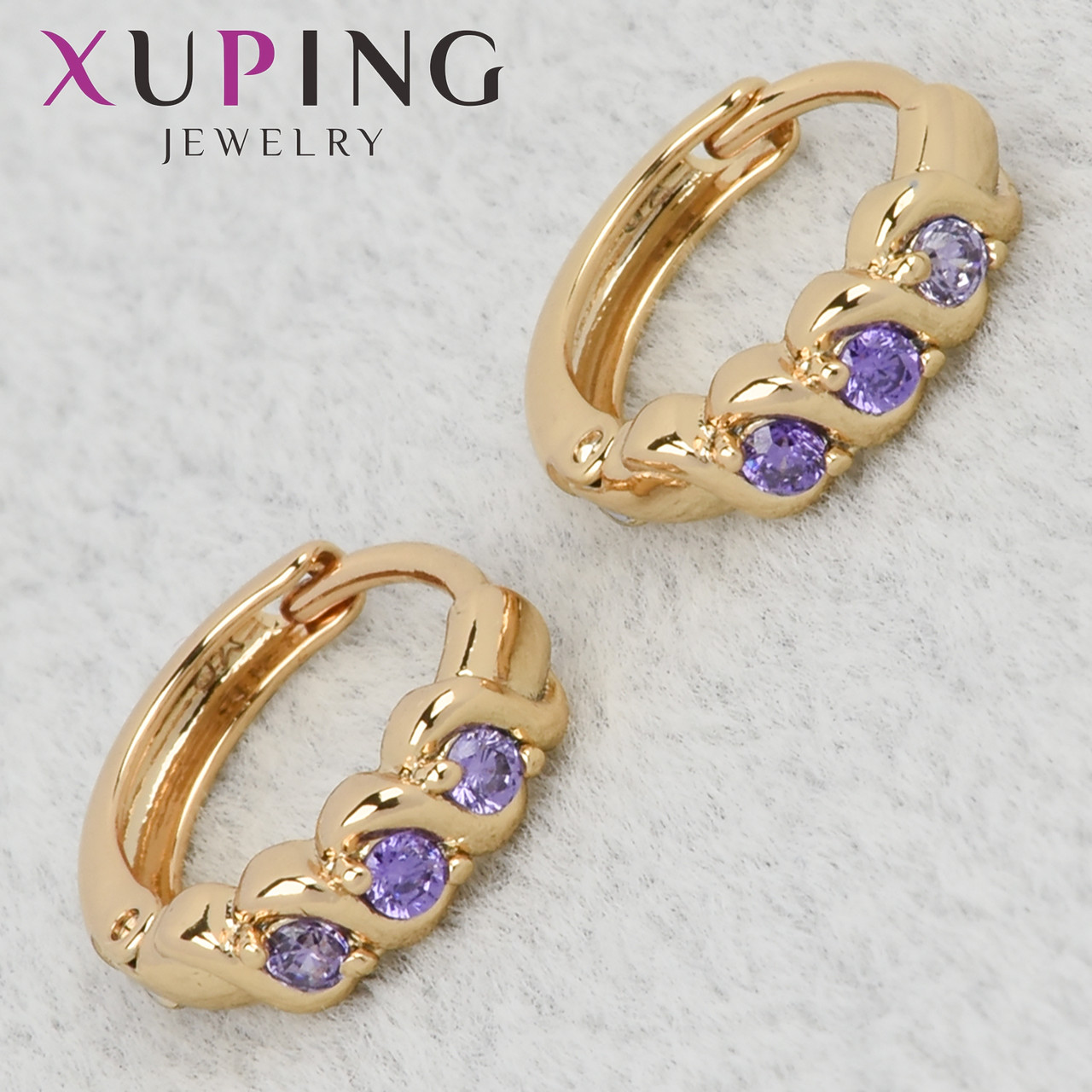 Серёжки женские золотистого цвета Xuping Jewelry 18K кольцо конго с лиловыми кристаллами диаметр 13 мм