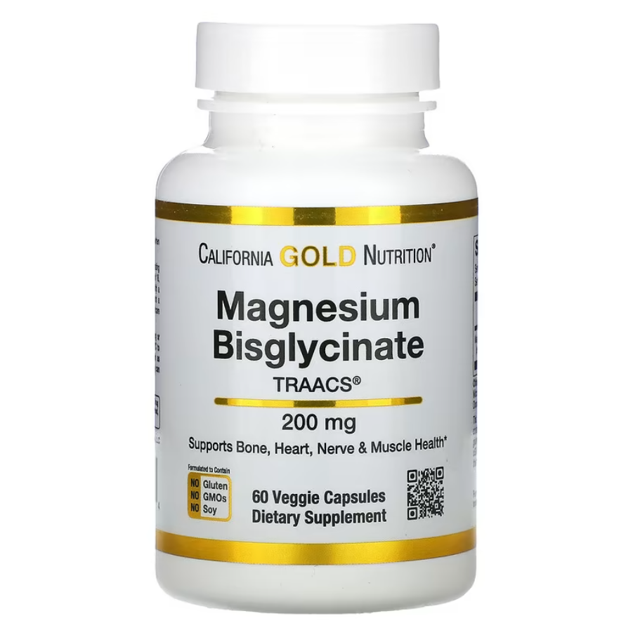 Magnesium Bisglycinate Albion TRAACS 200 мг California Gold Nutrition 60 капсул