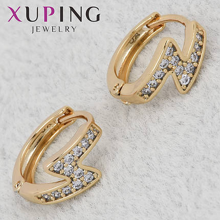 Серёжки женские золотистого цвета Xuping Jewelry 18K кольцо конго молния с хрустальными стразами диаметр 13 мм, фото 1