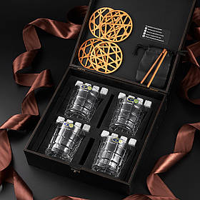 Набір для віскі натуральний кришталь з чотирма келихами Bohemia Timesquare з камінням для віскі 320 мл