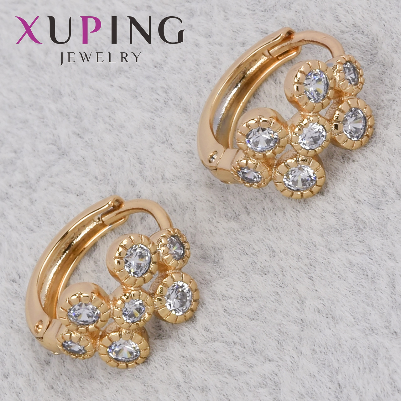 Серёжки женские золотистого цвета Xuping Jewelry 18K кольцо конго цветочки с белыми сапфирами диаметр 13 мм